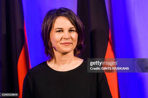 German Foreign Minister Annalena Baerbock is pictured ahead of a meeting with the Foreign Ministers of the Baltic states on April 20, 2022 in Riga,...