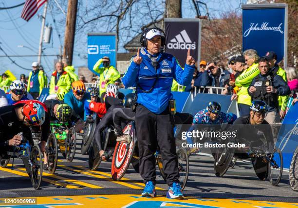 Hopkinton, MA Dave McGillivray, race director of the Boston Marathon, in Hopkinton, MA on April 18, 2022.