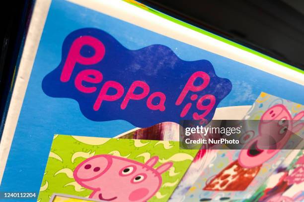 Peppa Pig logo is seen on a packaging in a store in Poland on April 19, 2022.