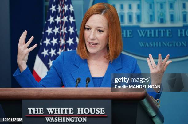 White House Press Secretary Jen Psaki speaks during the daily briefing in the Brady Briefing Room of the White House in Washington, DC, on April 20,...