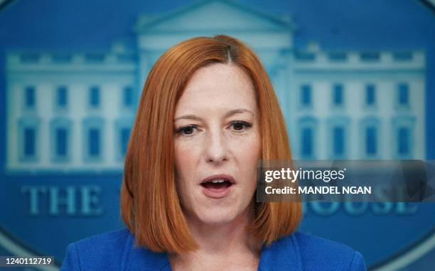 White House Press Secretary Jen Psaki speaks during the daily briefing in the Brady Briefing Room of the White House in Washington, DC, on April 20,...