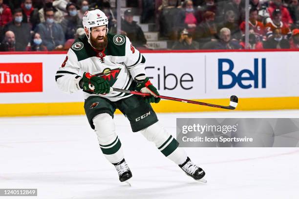 Minnesota Wild defenceman Jordie Benn tracks the play during the Minnesota Wild versus the Montreal Canadiens game on April 19, 2022 at Bell Centre...