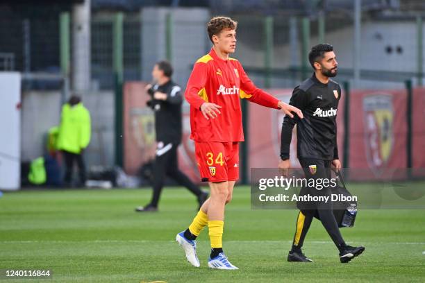 Adrien LOUVEAU of Rc Lens during the Ligue 1 Uber Eats match between Lens and Montpellier at Stade Bollaert-Delelis on April 20, 2022 in Lens, France.