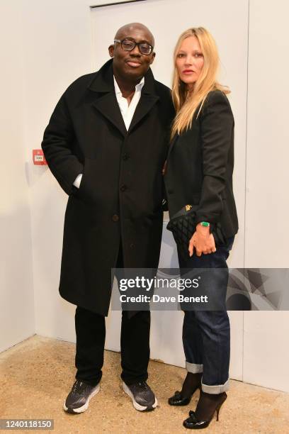 Editor-In-Chief of British Vogue Edward Enninful and Kate Moss attend the launch of new book "i-D: Wink + Smile! The First Forty Years" at Dover...