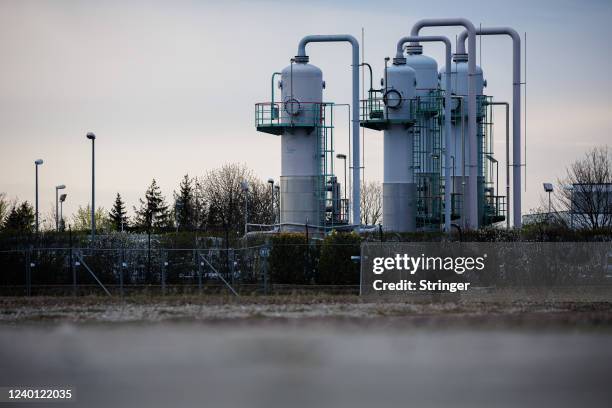 Technical installations of the Untergrundgasspeicher Bad Lauchstaedt underground natural gas storage facility of VNG Gasspeicher GmbH on April 20,...