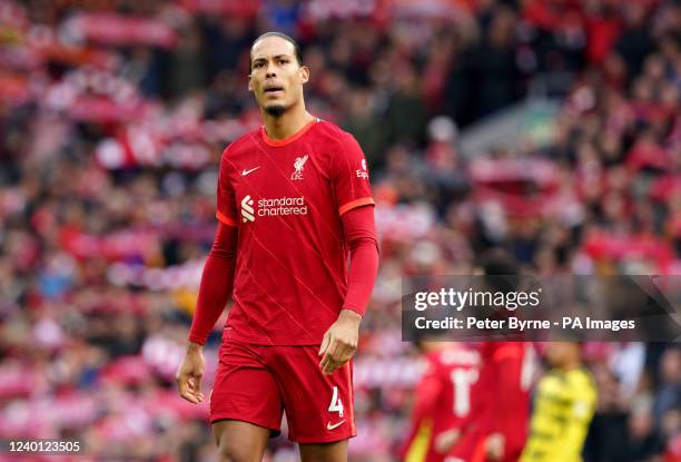 Liverpool's Virgil van Dijk during the Premier League match at Anfield, Liverpool. Picture date: Saturday April 2, 2022.