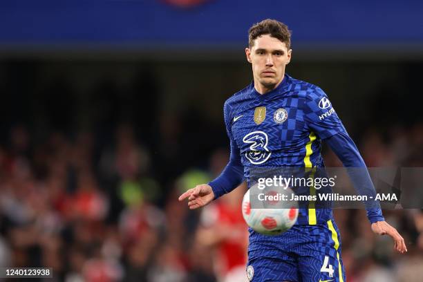 Andreas Christensen of Chelsea during the Premier League match between Chelsea and Arsenal at Stamford Bridge on April 20, 2022 in London, United...