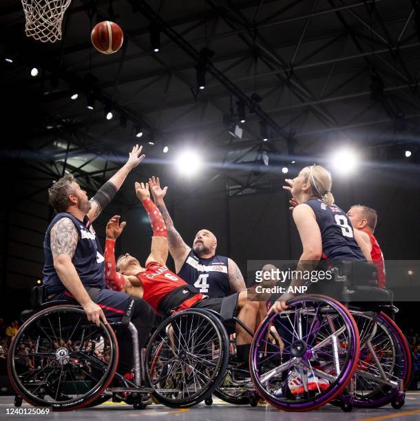 Canada and the United Kingdom in action during wheelchair basketball on the sixth day of the Invictus Games, an international sporting event for...