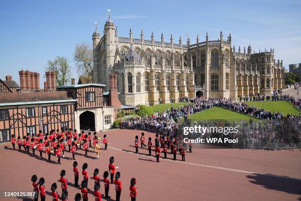 The Band of the Coldstream Guards , play Happy Birthday to mark the 96th birthday of Queen Elizabeth II, alongside the 1st Battalion of the...