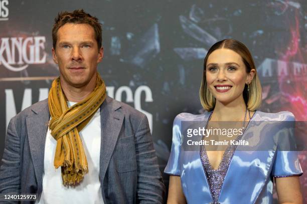 Actors Benedict Cumberbatch and Elizabeth Olsen attend the "Doctor Strange In The Multiverse Of Madness" photo call at the Ritz Carlton on April 21,...