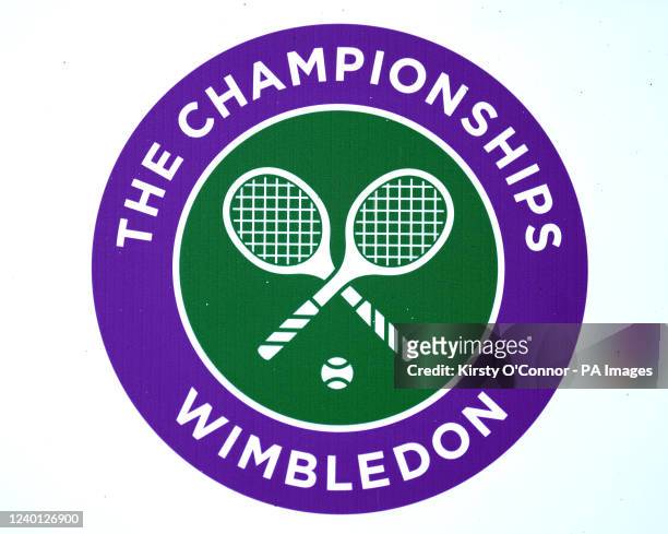 General view of signage at the All England Lawn Tennis Club in Wimbledon, London after it was announced that Russian and Belarusian players will not...