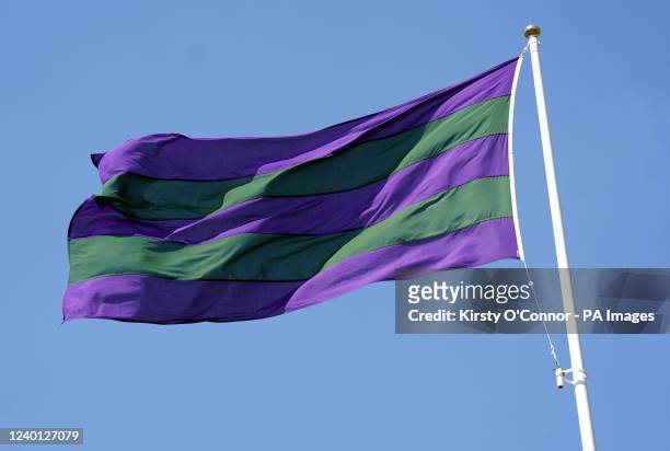 General view of a flag at the All England Lawn Tennis Club in Wimbledon, London after it was announced that Russian and Belarusian players will not...