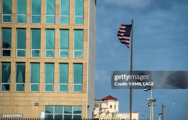 View of the US embassy in Havana, on April 21, 2022. Cuba and the United States will hold their highest level bilateral talks since Joe Biden became...