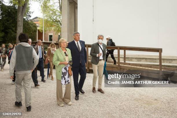 Flemish Minister President Jan Jambon and and his wife pictured during the official opening of the Belgian pavilion at the 59th Venice Biennale - La...