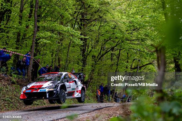 Kalle Rovanpera of Finland and Jonne Halttunen of Finland compete with their Toyota Gazoo Racing WRT NG Toyota GR Yaris Rally1 during the shakedown...