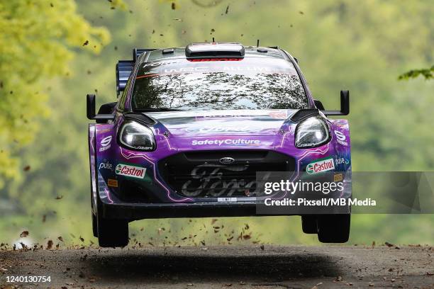 Gus Greensmith of Great Britain and Jonas Andersson of Sweden compete with their M-Sport Ford World Rally Team Ford Puma Rally1 during the shakedown...