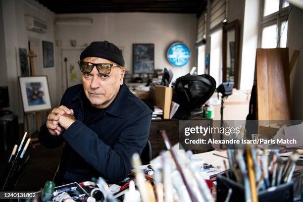 Cartoonist Enki Bilal is photographed for Paris Match in his studio in Paris, France on March 9, 2022.