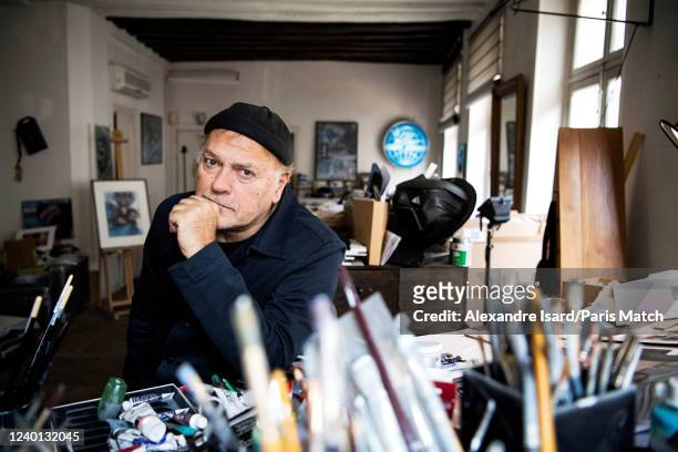 Cartoonist Enki Bilal is photographed for Paris Match in his studio in Paris, France on March 9, 2022.
