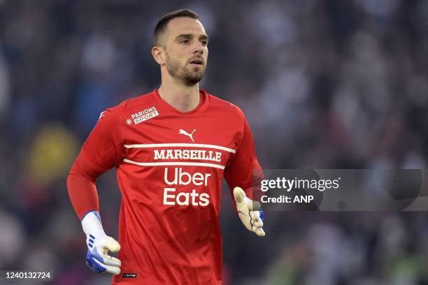 Olympique de Marseille goalkeeper Pau Lopez during the French Ligue 1 match between Paris Saint-Germain and Olympique Marseille at the Parc des...