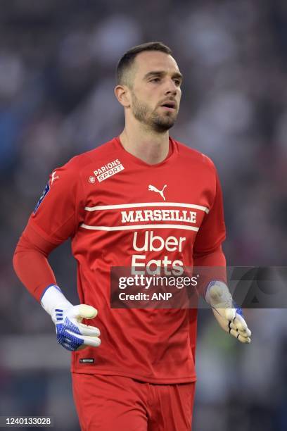 Olympique de Marseille goalkeeper Pau Lopez during the French Ligue 1 match between Paris Saint-Germain and Olympique Marseille at the Parc des...