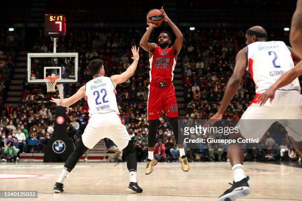 Troy Daniels, #30 of AX Armani Exchange Milan in action during the Turkish Airlines EuroLeague Play Off Game 2 match between AX Armani Exchange Milan...