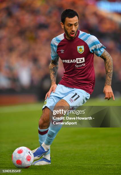 Burnley's Dwight McNeil in action during the Premier League match between Burnley and Southampton at Turf Moor on April 21, 2022 in Burnley, United...