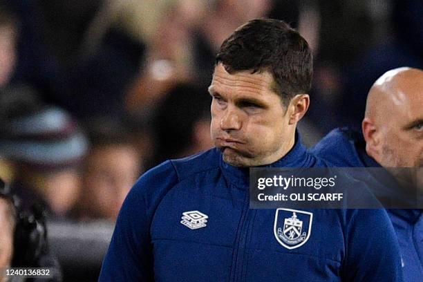 Burnley's Interim manager Mike Jackson reacts on the touchline during the English Premier League football match between Burnley and Southampton at...