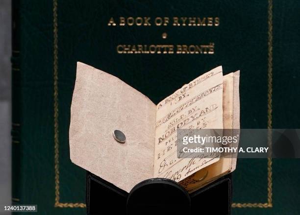 Miniature of the unpublished manuscript titled A Book of Rhymes by Charlotte Bronte, Sold by Nobody, and Printed by Herself" written by English...