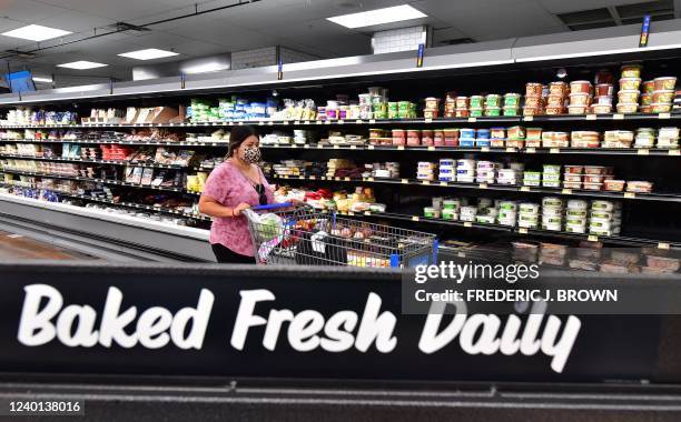 Grocery shopping in Rosemead, California on April 21, 2022. - US inflation reached a four-decade high of 8.5% in March and prices are expected to...