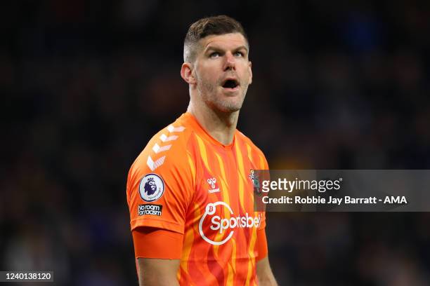 Fraser Forster of Southampton during the Premier League match between Burnley and Southampton at Turf Moor on April 21, 2022 in Burnley, United...