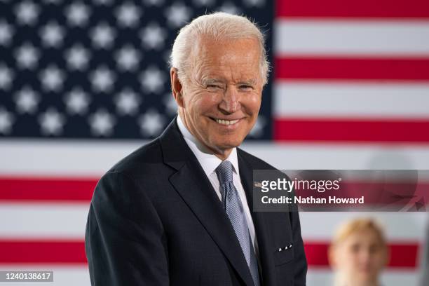 President Joe Biden delivers remarks on infrastructure at the Portland Air National Guard base on April 21, 2022 in Portland, Oregon. The speech...