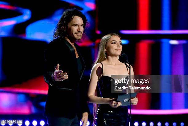 Show -- Pictured: Mario Cimarro and Sofía Castro perform on stage during the 2022 Latin American Music Awards at the Michelob ULTRA Arena at Mandalay...