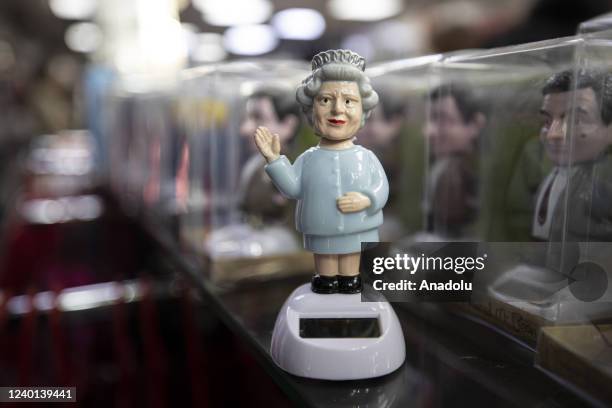 Items celebrating the 96th birthday and Platinum Jubilee of the Queen of England Elizabeth II were exhibited in the souvenir shops on April 21, 2022...