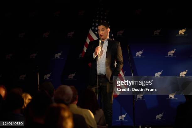 Senate candidate Josh Mandel addresses supporters at a campaign rally at Mapleside Farms on April 21, 2022 in Brunswick, Ohio. Mandel, a former state...