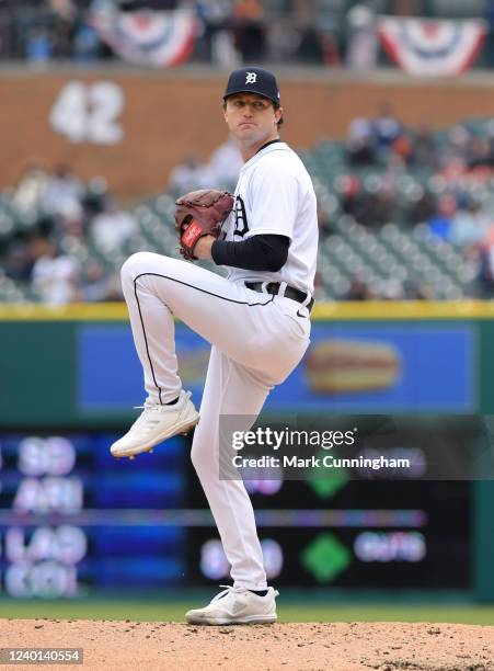 Casey Mize of the Detroit Tigers pitches during the game against the Chicago White Sox at Comerica Park on April 9, 2022 in Detroit, Michigan. The...