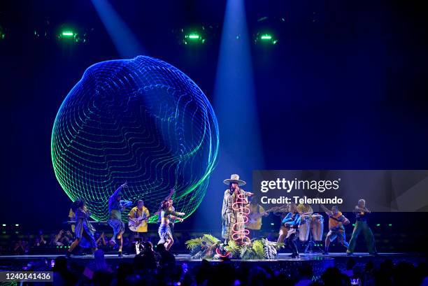 Show -- Pictured: Goyo performs on stage during the 2022 Latin American Music Awards at the Michelob ULTRA Arena at Mandalay Bay Resort and Casino in...