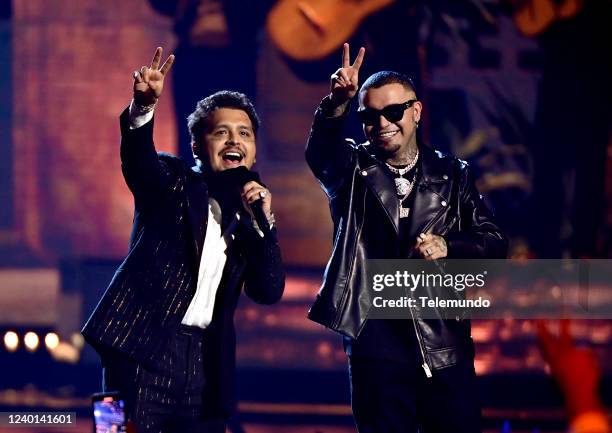 Show -- Pictured: Christian Nodal and Gera MX perform on stage during the 2022 Latin American Music Awards at the Michelob ULTRA Arena at Mandalay...