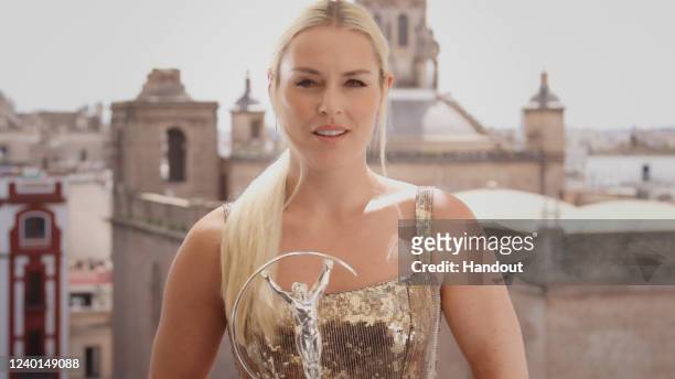 In this handout screengrab released on April 24, Laureus Academy Member and host Lindsey Vonn during the Laureus World Sports Awards 2022 Virtual...