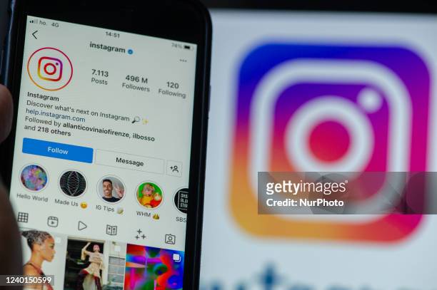 An user opens social network Instagram mobile app in L'Aquila, Italy, on april 21, 2022. Meta company celebrates 2022 Earth day with a special...