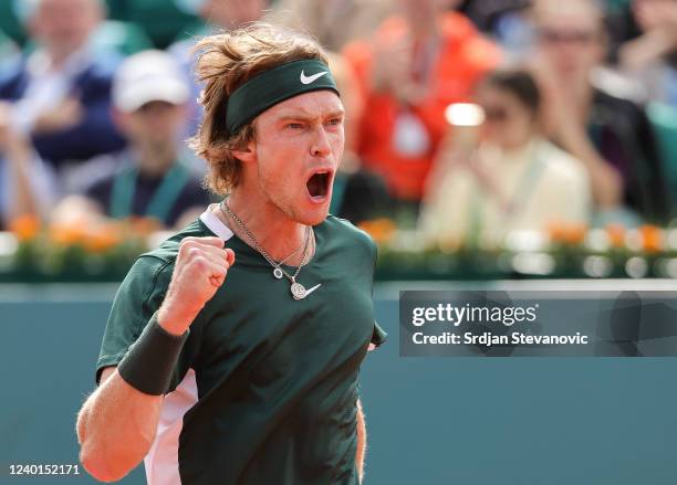 Andrey Rublev of Russia while playing against Taro Daniel of Japan during the quarter final match of the Serbia Open ATP 250 Tournament at Novak...