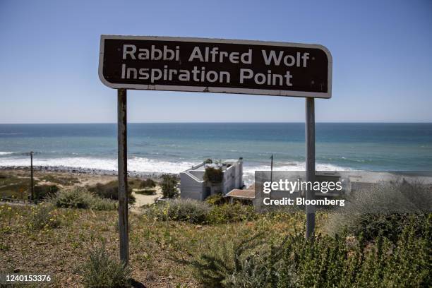 The "Inspiration Point" sign at Camp Hess Kramer, much of which burned down during the 2018 Woolsey Fire, in Malibu, California, U.S., on Wednesday,...