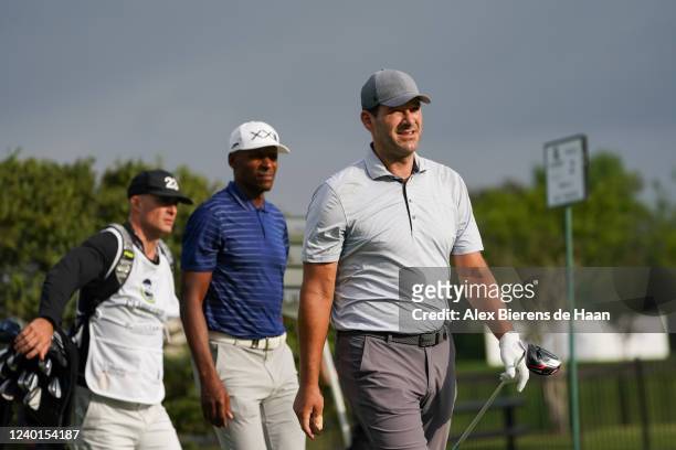 Former NFL Quarterback Tony Romo looks on from the second hole tee during round one of the ClubCorp Classic at Las Colinas Country Club on April 22,...