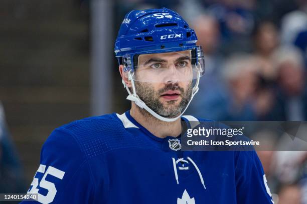 Toronto Maple Leafs Defenceman Mark Giordano reacts during the NHL regular season game between the Philadelphia Flyers and the Toronto Maple Leafs on...