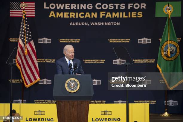 President Joe Biden speaks on Earth Day at Green River College in Auburn, Washington, U.S., on Friday, April 22, 2022. Biden signed an Earth Day...