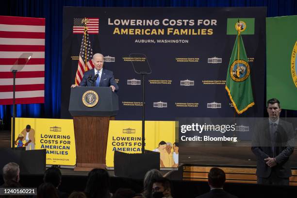 President Joe Biden speaks on Earth Day at Green River College in Auburn, Washington, U.S., on Friday, April 22, 2022. Biden signed an Earth Day...