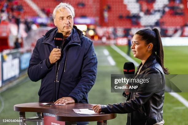 Commentators Robert Maaskant and Fresia Cousino Arias during the Dutch Eredivisie match between FC Twente and Sparta Rotterdam at Stadium De Grolsch...