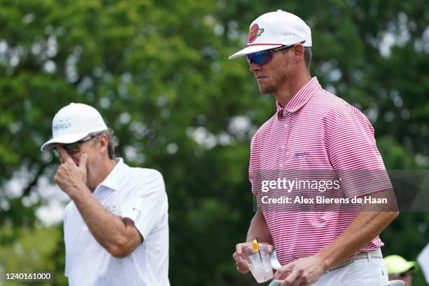 Former MLB Pitcher Clay Buchholz walks between holes during round one of the ClubCorp Classic at Las Colinas Country Club on April 22, 2022 in...