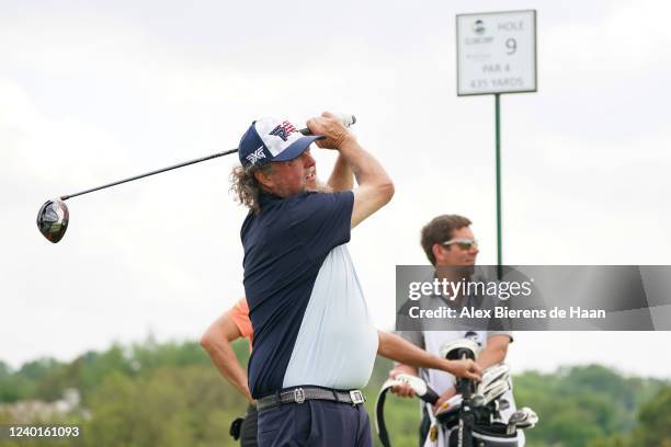 Singer/Golfer Colt Ford plays his shots from the ninth hole tee during round one of the ClubCorp Classic at Las Colinas Country Club on April 22,...