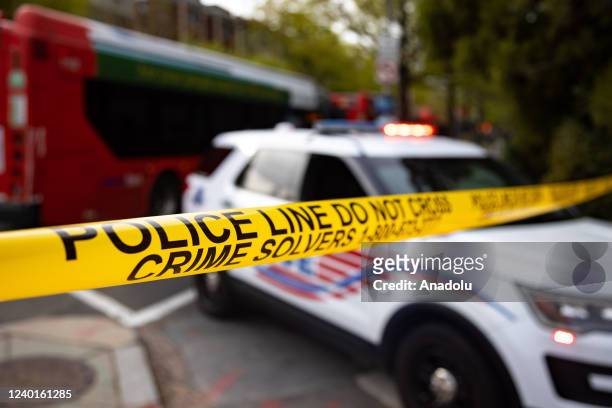 Local and Federal law enforcement respond to an alleged shooting near the 2900 block of Van Ness Street in Northwest, Washington, DC on April 22,...