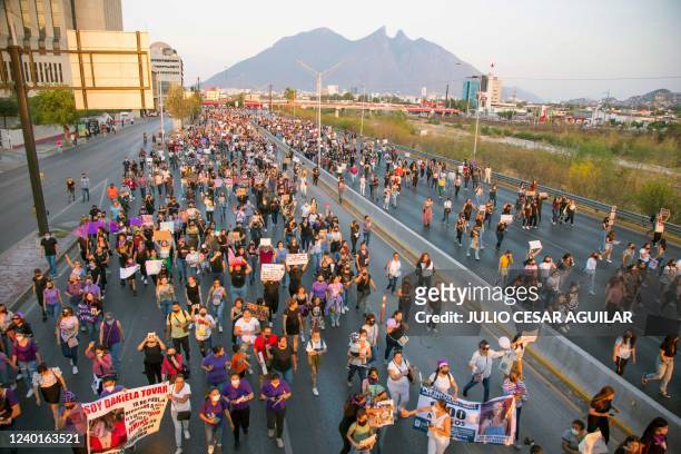 People participate in the women's march demanding justice for Debanhi Escobar, who disappeared on April 9 and was found dead yesterday in the water...